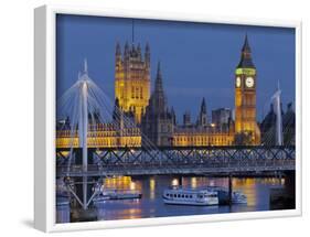 The Thames, Westminster Palace, Hungerford Bridge, Big Ben, in the Evening-Rainer Mirau-Framed Photographic Print