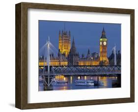 The Thames, Westminster Palace, Hungerford Bridge, Big Ben, in the Evening-Rainer Mirau-Framed Photographic Print