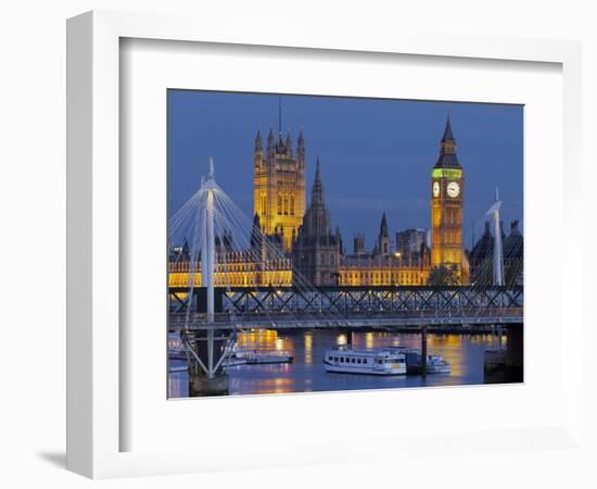 The Thames, Westminster Palace, Hungerford Bridge, Big Ben, in the Evening-Rainer Mirau-Framed Photographic Print