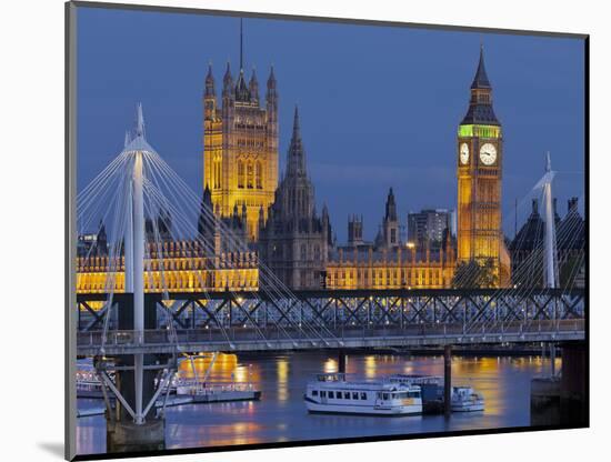 The Thames, Westminster Palace, Hungerford Bridge, Big Ben, in the Evening-Rainer Mirau-Mounted Photographic Print