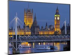 The Thames, Westminster Palace, Hungerford Bridge, Big Ben, in the Evening-Rainer Mirau-Mounted Photographic Print