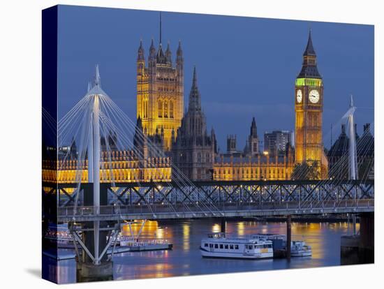 The Thames, Westminster Palace, Hungerford Bridge, Big Ben, in the Evening-Rainer Mirau-Stretched Canvas