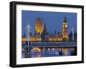 The Thames, Westminster Palace, Hungerford Bridge, Big Ben, in the Evening-Rainer Mirau-Framed Photographic Print