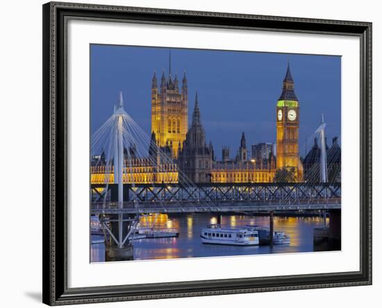 The Thames, Westminster Palace, Hungerford Bridge, Big Ben, in the Evening-Rainer Mirau-Framed Photographic Print