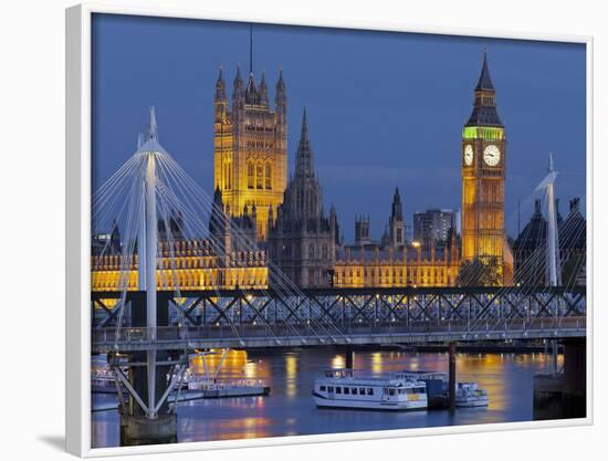 The Thames, Westminster Palace, Hungerford Bridge, Big Ben, in the Evening-Rainer Mirau-Framed Photographic Print