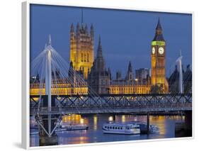 The Thames, Westminster Palace, Hungerford Bridge, Big Ben, in the Evening-Rainer Mirau-Framed Photographic Print