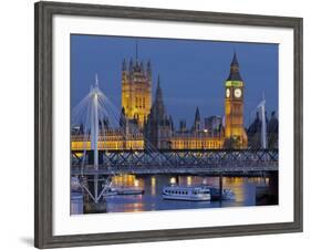 The Thames, Westminster Palace, Hungerford Bridge, Big Ben, in the Evening-Rainer Mirau-Framed Photographic Print