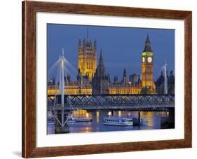 The Thames, Westminster Palace, Hungerford Bridge, Big Ben, in the Evening-Rainer Mirau-Framed Photographic Print