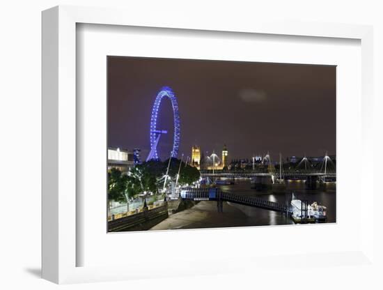 The Thames with London Eye and the Houses of Parliament, at Night, London, England, Uk-Axel Schmies-Framed Photographic Print