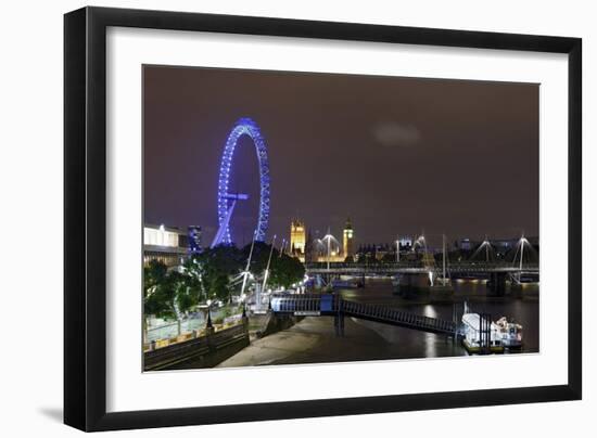 The Thames with London Eye and the Houses of Parliament, at Night, London, England, Uk-Axel Schmies-Framed Photographic Print