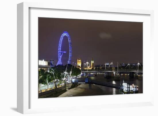 The Thames with London Eye and the Houses of Parliament, at Night, London, England, Uk-Axel Schmies-Framed Photographic Print