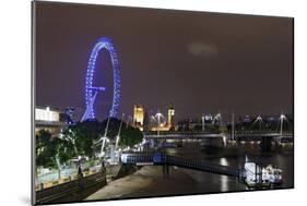 The Thames with London Eye and the Houses of Parliament, at Night, London, England, Uk-Axel Schmies-Mounted Photographic Print