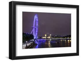 The Thames with London Eye and the Houses of Parliament, at Night, London, England, Uk-Axel Schmies-Framed Photographic Print