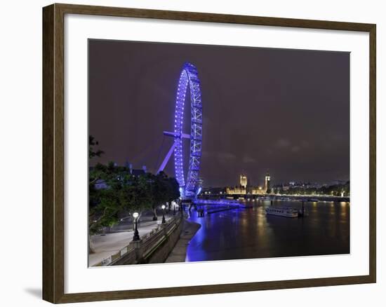 The Thames with London Eye and the Houses of Parliament, Parliament Building, London-Axel Schmies-Framed Photographic Print