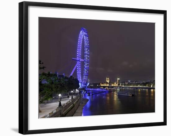 The Thames with London Eye and the Houses of Parliament, Parliament Building, London-Axel Schmies-Framed Photographic Print