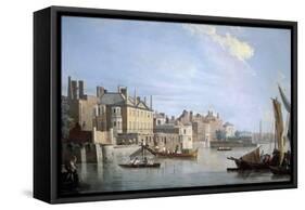 The Thames with Montagu House, from Near Westminster Bridge, London, 1749-Samuel Scott-Framed Stretched Canvas