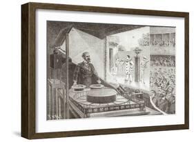 The "Theatre Optique" and Its Inventor Emile Reynaud with a Scene from "Pauvre Pierrot"-Louis Poyet-Framed Giclee Print