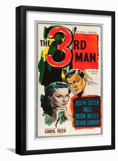 The Third Man, Alida Valli, Joseph Cotten on US poster art, 1949-null-Framed Art Print