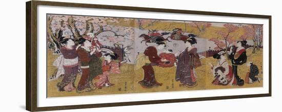 The Third Month, Triptych (From the Series Twelve Months by Two-Utagawa Toyohiro-Framed Giclee Print