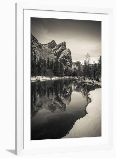 The Three Brothers above the Merced River in winter, Yosemite National Park, California, USA-Russ Bishop-Framed Photographic Print