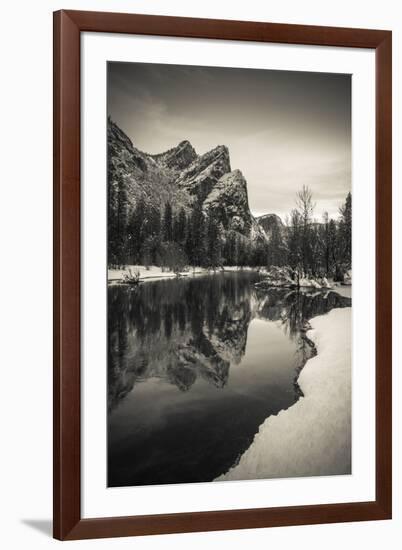 The Three Brothers above the Merced River in winter, Yosemite National Park, California, USA-Russ Bishop-Framed Photographic Print