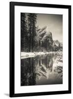 The Three Brothers above the Merced River in winter, Yosemite National Park, California, USA-Russ Bishop-Framed Premium Photographic Print