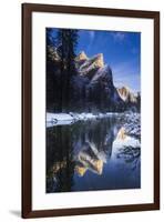 The Three Brothers above the Merced River in winter, Yosemite National Park, California, USA-Russ Bishop-Framed Premium Photographic Print