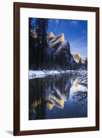 The Three Brothers above the Merced River in winter, Yosemite National Park, California, USA-Russ Bishop-Framed Premium Photographic Print