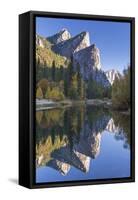 The Three Brothers Reflected in the Merced River at Dawn, Yosemite Valley, California-Adam Burton-Framed Stretched Canvas