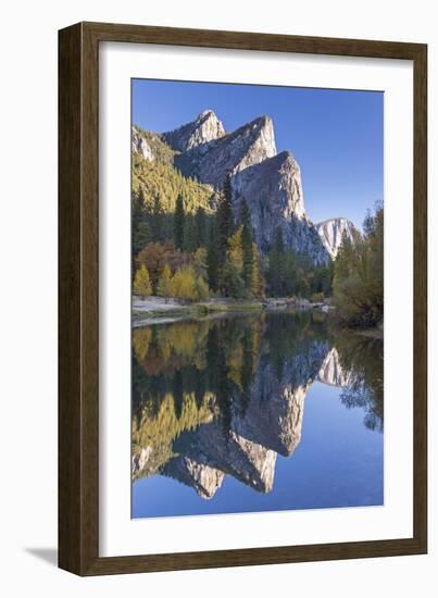 The Three Brothers Reflected in the Merced River at Dawn, Yosemite Valley, California-Adam Burton-Framed Photographic Print