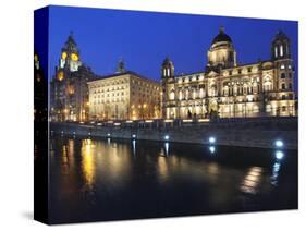 The Three Graces at Dusk, Cunard Building, Port of Liverpool Building, UNESCO World Heritage Site,-Chris Hepburn-Stretched Canvas