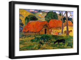 The Three Huts, Tahiti by Gauguin-Paul Gauguin-Framed Giclee Print