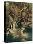 The Three Maidens Swam Close to the Shore-Ferdinand Lecke-Stretched Canvas