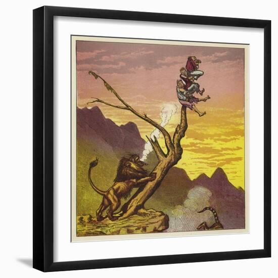 The Three Mariners Escape a Lion by Climbing a Tree-Ernest Henry Griset-Framed Giclee Print