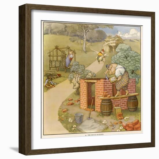 The Three Pigs Build Their Respective Houses out of Bricks Straw and Sticks-null-Framed Photographic Print