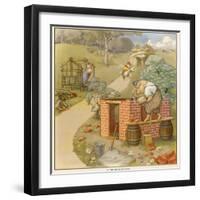 The Three Pigs Build Their Respective Houses out of Bricks Straw and Sticks-null-Framed Photographic Print