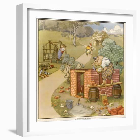 The Three Pigs Build Their Respective Houses out of Bricks Straw and Sticks-null-Framed Photographic Print