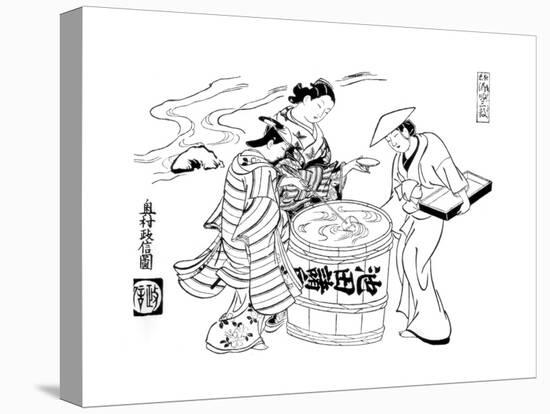 The Three Sake-Tasters, C1700-Okumura Masanobu-Stretched Canvas