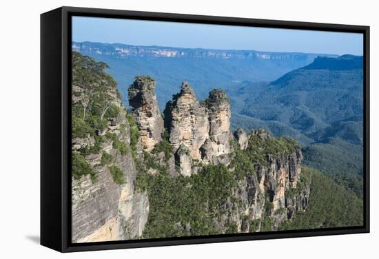 The Three Sisters and Rocky Sandstone Cliffs of the Blue Mountains-Michael Runkel-Framed Stretched Canvas