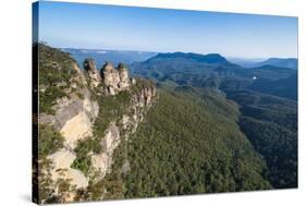 The Three Sisters and Rocky Sandstone Cliffs of the Blue Mountains-Michael Runkel-Stretched Canvas