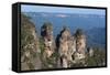 The Three Sisters and Rocky Sandstone Cliffs of the Blue Mountains-Michael Runkel-Framed Stretched Canvas