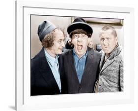 The Three Stooges, from left: Larry Fine, Moe Howard, Curly Howard, ca. 1943-null-Framed Photo