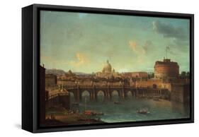 The Tiber, Rome, looking towards the Castel SantAngelo, with Saint Peters Basilica beyond-Antonio Joli-Framed Stretched Canvas