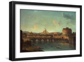 The Tiber, Rome, looking towards the Castel SantAngelo, with Saint Peters Basilica beyond-Antonio Joli-Framed Giclee Print