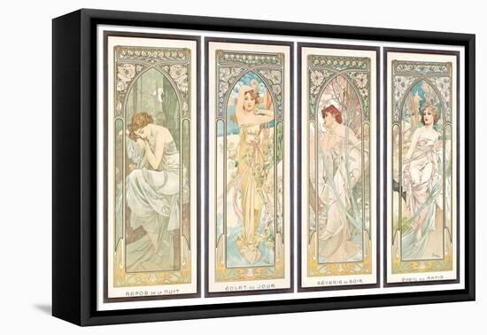 The times of the Day; Les Heures Du Jour (A Set of Four), 1899 (Colour Lithograph)-Alphonse Marie Mucha-Framed Stretched Canvas