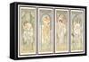 The times of the Day; Les Heures Du Jour (A Set of Four), 1899 (Colour Lithograph)-Alphonse Marie Mucha-Framed Stretched Canvas