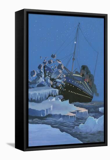 The Titanic Collides with an Iceberg on the 28th Aprl 1912-English School-Framed Stretched Canvas