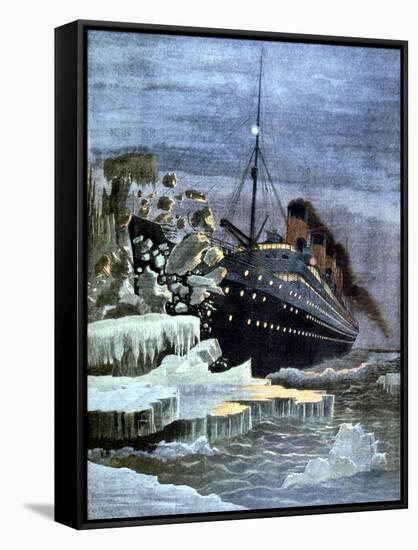 The 'Titanic' Colliding with an Iceberg, 1912-null-Framed Stretched Canvas