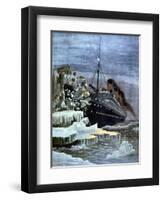 The 'Titanic' Colliding with an Iceberg, 1912-null-Framed Premium Giclee Print