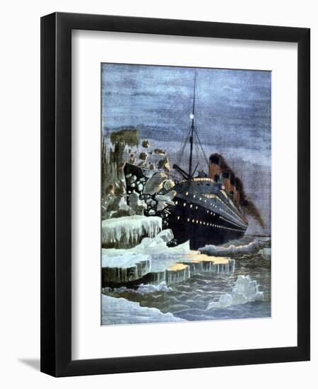 The 'Titanic' Colliding with an Iceberg, 1912-null-Framed Premium Giclee Print